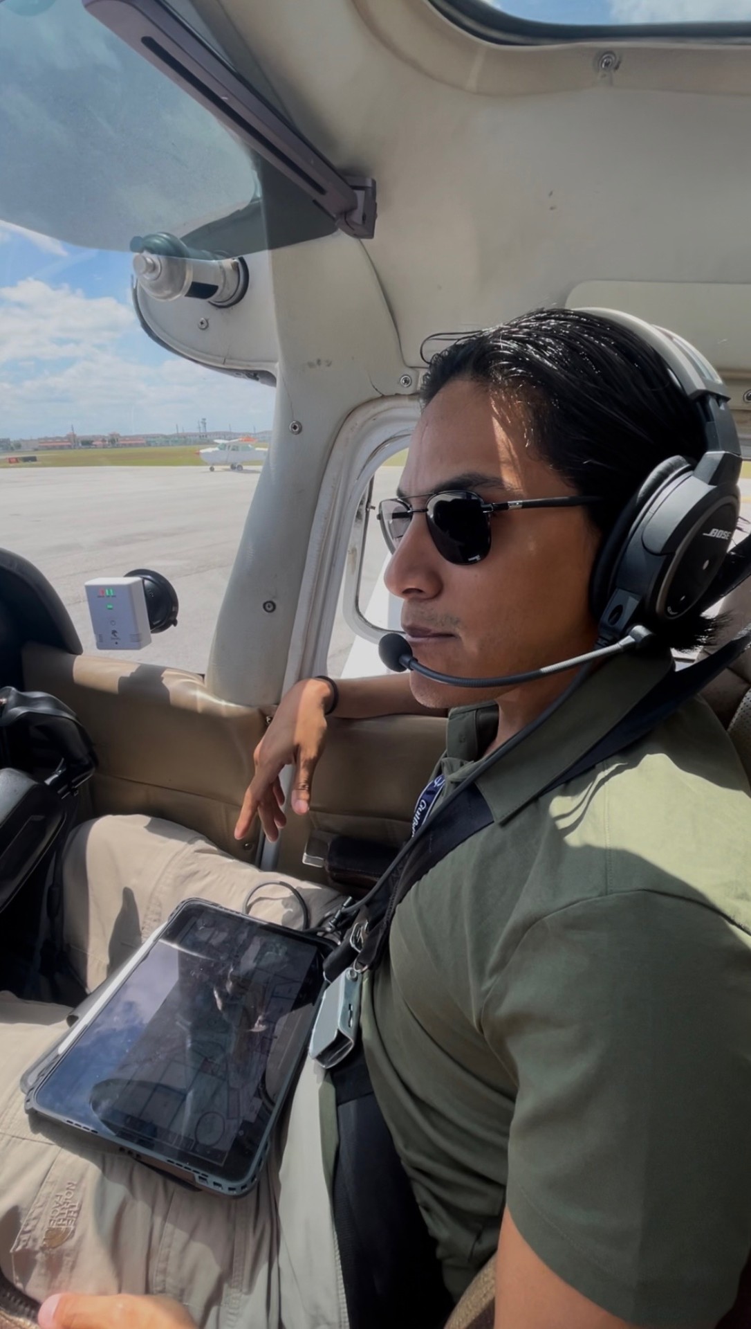 David in the cockpit with headset